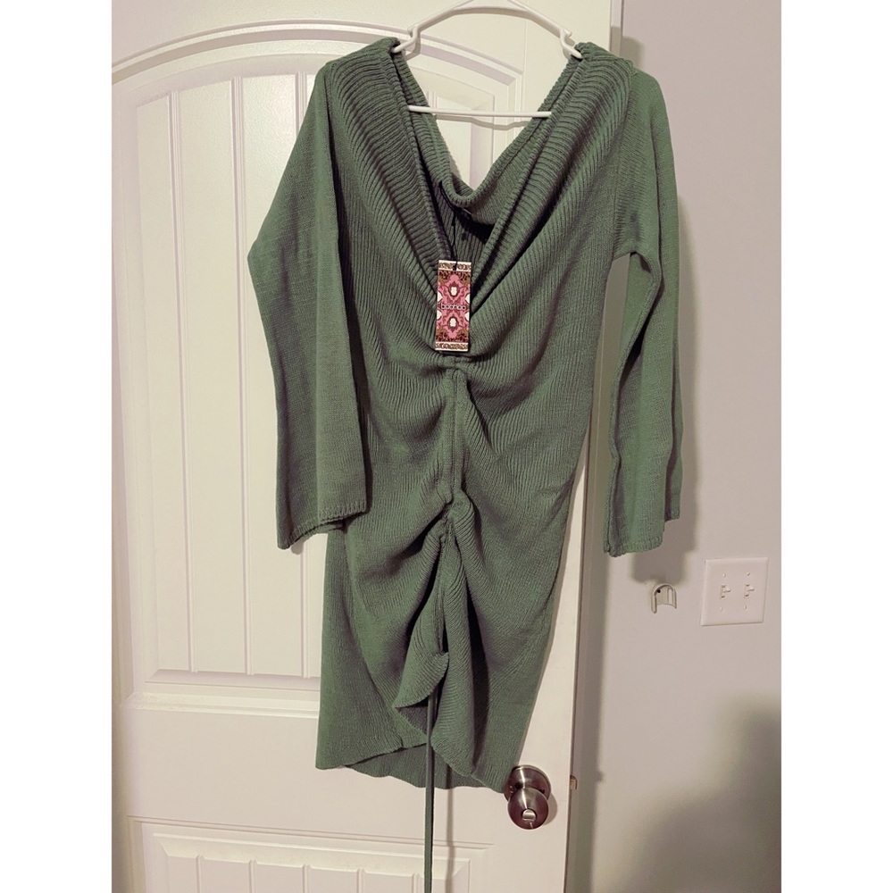 Off the Shoulder Sweater with Gathered Tie